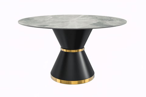 Modern Round Dining Table with a Glass/Stone Tabletop in Stainless Steel Seats 6-10 Qorvus Collection