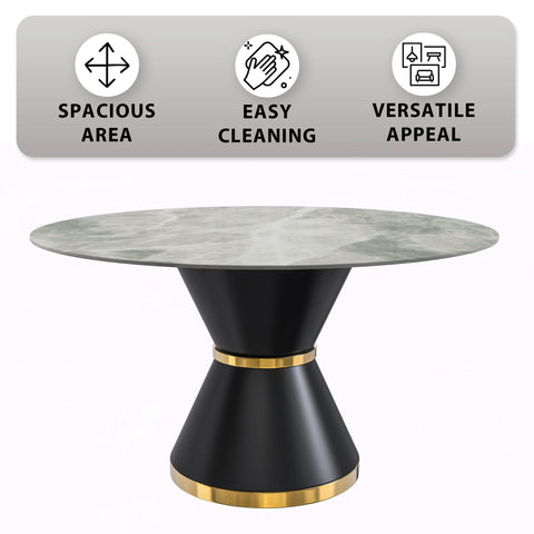 Modern Round Dining Table with a Glass/Stone Tabletop in Stainless Steel Seats 6-10 Qorvus Collection