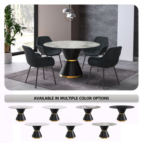 Modern Round Dining Table with a Glass/Stone Tabletop in Stainless Steel Seats 6-10 Qorvus Collection