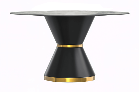 Modern Round Dining Table with a Glass/Stone Tabletop in Stainless Steel Seats 6-10 Qorvus Collection