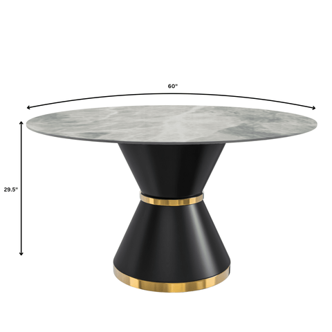 Modern Round Dining Table with a Glass/Stone Tabletop in Stainless Steel Seats 6-10 Qorvus Collection