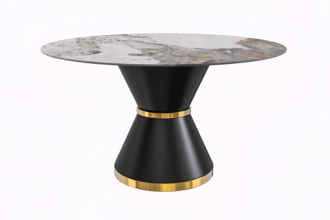 Modern Round Dining Table with a Glass/Stone Tabletop in Stainless Steel Seats 6-10 Qorvus Collection