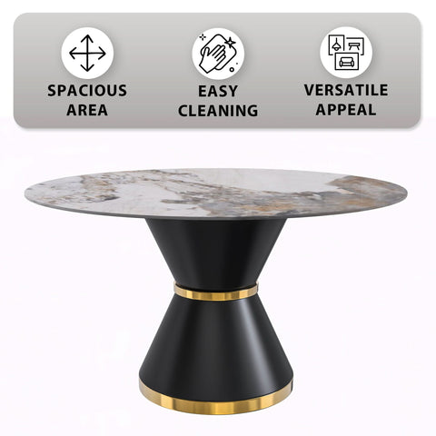 Modern Round Dining Table with a Glass/Stone Tabletop in Stainless Steel Seats 6-10 Qorvus Collection