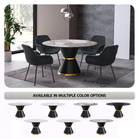 Modern Round Dining Table with a Glass/Stone Tabletop in Stainless Steel Seats 6-10 Qorvus Collection