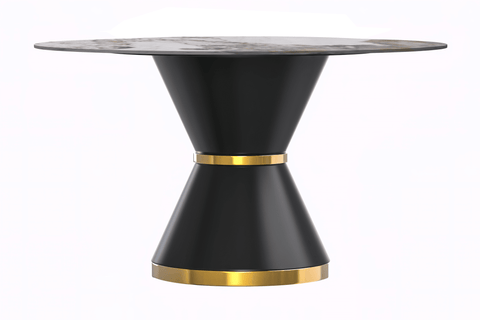 Modern Round Dining Table with a Glass/Stone Tabletop in Stainless Steel Seats 6-10 Qorvus Collection