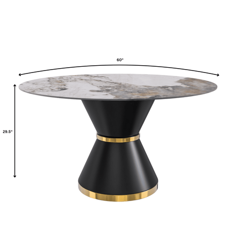 Modern Round Dining Table with a Glass/Stone Tabletop in Stainless Steel Seats 6-10 Qorvus Collection