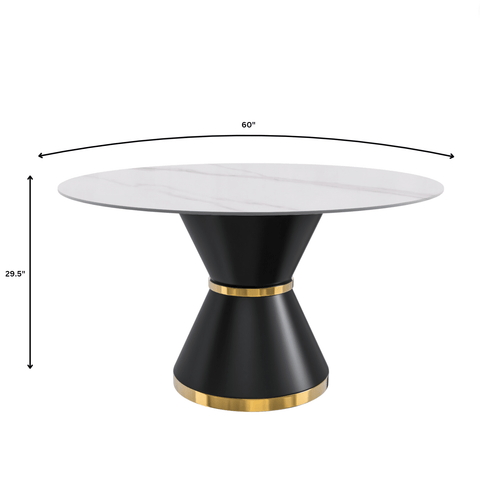 Modern Round Dining Table with a Glass/Stone Tabletop in Stainless Steel Seats 6-10 Qorvus Collection