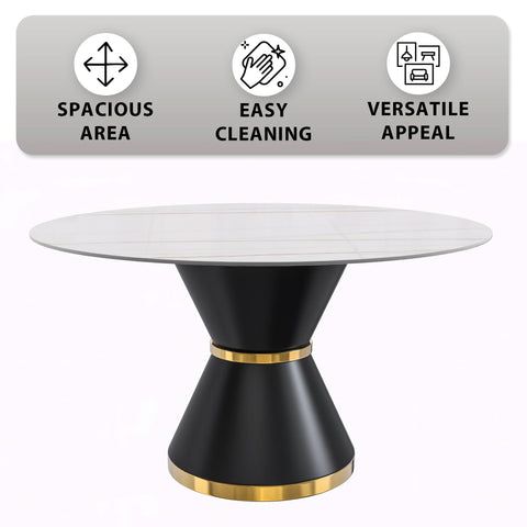 Modern Round Dining Table with a Glass/Stone Tabletop in Stainless Steel Seats 6-10 Qorvus Collection