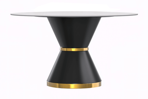 Modern Round Dining Table with a Glass/Stone Tabletop in Stainless Steel Seats 6-10 Qorvus Collection