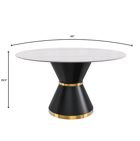 Modern Round Dining Table with a Glass/Stone Tabletop in Stainless Steel Seats 6-10 Qorvus Collection