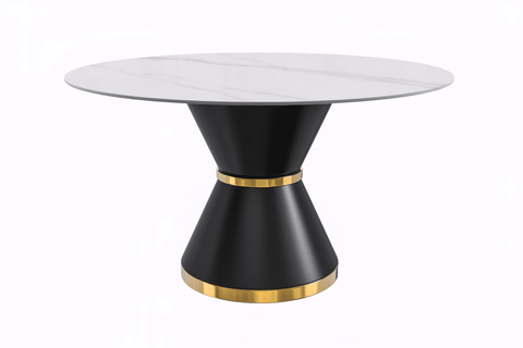 Modern Round Dining Table with a Glass/Stone Tabletop in Stainless Steel Seats 6-10 Qorvus Collection