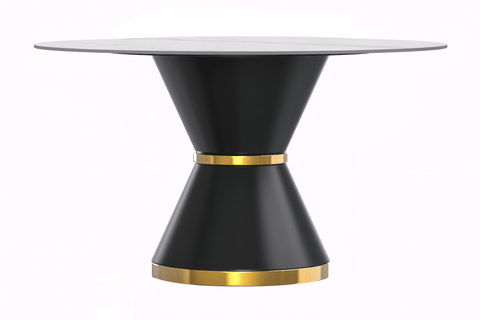 Modern Round Dining Table with a Glass/Stone Tabletop in Stainless Steel Seats 6-10 Qorvus Collection