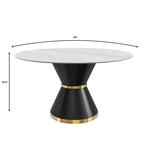Modern Round Dining Table with a Glass/Stone Tabletop in Stainless Steel Seats 6-10 Qorvus Collection