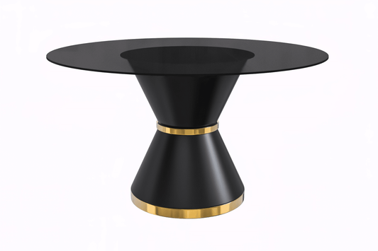 Modern Round Dining Table with a Glass/Stone Tabletop in Stainless Steel Seats 6-10 Qorvus Collection