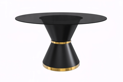 Modern Round Dining Table with a Glass/Stone Tabletop in Stainless Steel Seats 6-10 Qorvus Collection