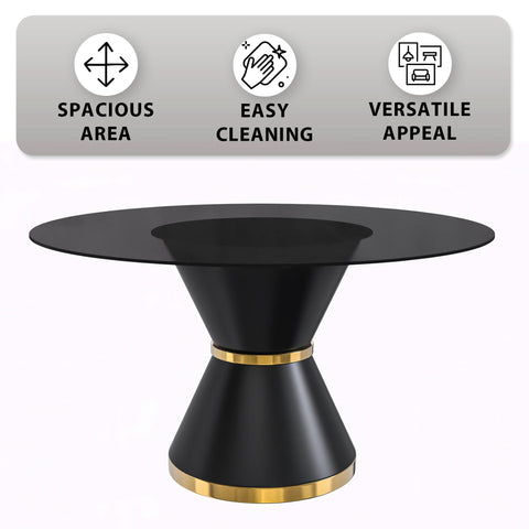 Modern Round Dining Table with a Glass/Stone Tabletop in Stainless Steel Seats 6-10 Qorvus Collection