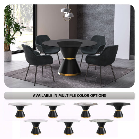 Modern Round Dining Table with a Glass/Stone Tabletop in Stainless Steel Seats 6-10 Qorvus Collection