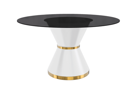 Modern Round Dining Table with a Glass/Stone Tabletop in Stainless Steel Seats 6-10 Qorvus Collection