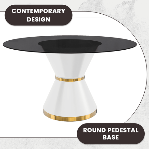 Modern Round Dining Table with a Glass/Stone Tabletop in Stainless Steel Seats 6-10 Qorvus Collection