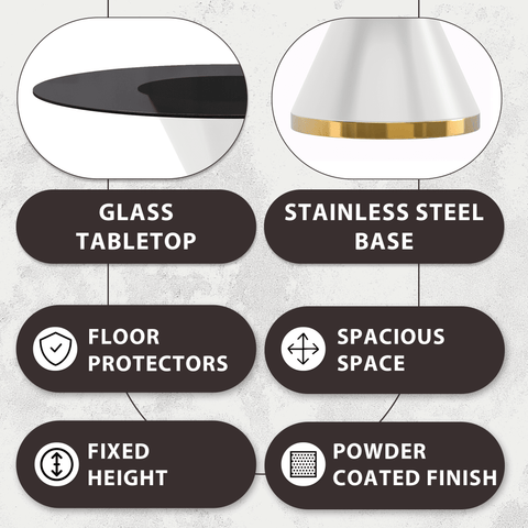 Modern Round Dining Table with a Glass/Stone Tabletop in Stainless Steel Seats 6-10 Qorvus Collection