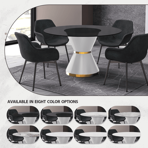 Modern Round Dining Table with a Glass/Stone Tabletop in Stainless Steel Seats 6-10 Qorvus Collection