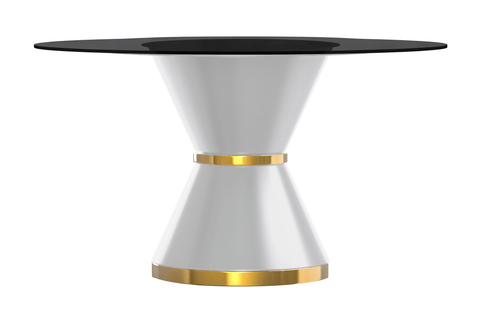 Modern Round Dining Table with a Glass/Stone Tabletop in Stainless Steel Seats 6-10 Qorvus Collection