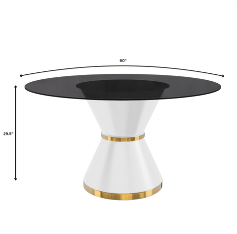 Modern Round Dining Table with a Glass/Stone Tabletop in Stainless Steel Seats 6-10 Qorvus Collection