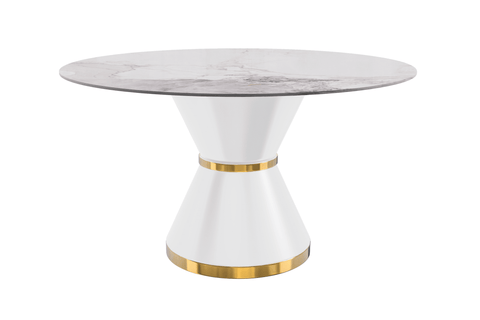 Modern Round Dining Table with a Glass/Stone Tabletop in Stainless Steel Seats 6-10 Qorvus Collection