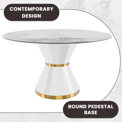Modern Round Dining Table with a Glass/Stone Tabletop in Stainless Steel Seats 6-10 Qorvus Collection
