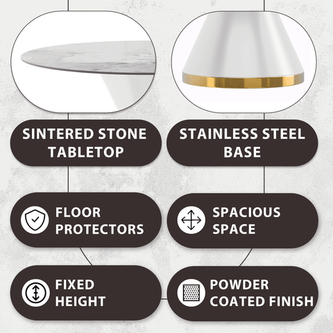 Modern Round Dining Table with a Glass/Stone Tabletop in Stainless Steel Seats 6-10 Qorvus Collection