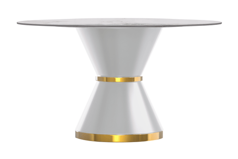 Modern Round Dining Table with a Glass/Stone Tabletop in Stainless Steel Seats 6-10 Qorvus Collection