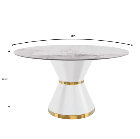 Modern Round Dining Table with a Glass/Stone Tabletop in Stainless Steel Seats 6-10 Qorvus Collection