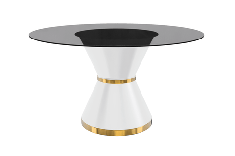 Modern Round Dining Table with a Glass/Stone Tabletop in Stainless Steel Seats 6-10 Qorvus Collection