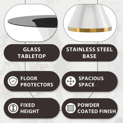 Modern Round Dining Table with a Glass/Stone Tabletop in Stainless Steel Seats 6-10 Qorvus Collection