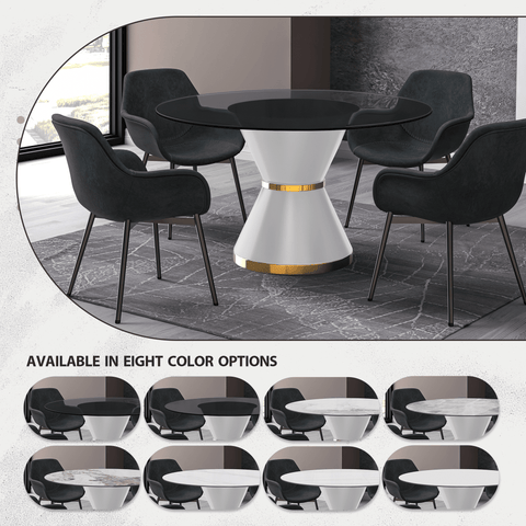 Modern Round Dining Table with a Glass/Stone Tabletop in Stainless Steel Seats 6-10 Qorvus Collection