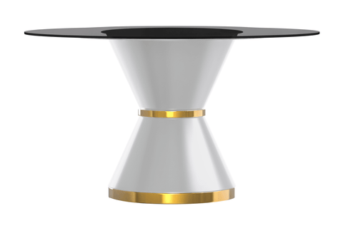 Modern Round Dining Table with a Glass/Stone Tabletop in Stainless Steel Seats 6-10 Qorvus Collection