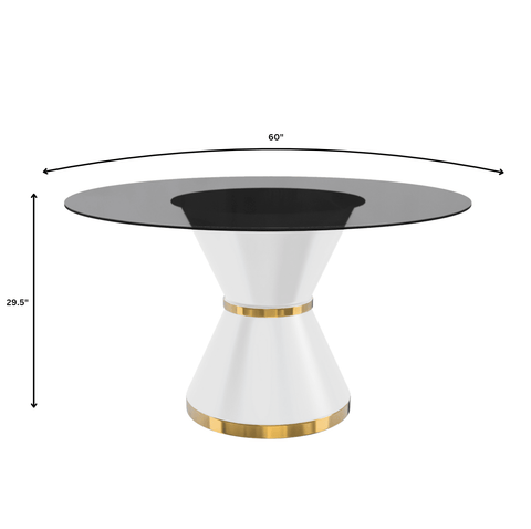 Modern Round Dining Table with a Glass/Stone Tabletop in Stainless Steel Seats 6-10 Qorvus Collection
