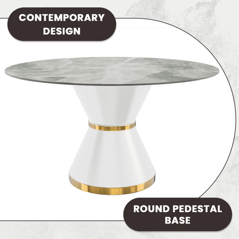 Modern Round Dining Table with a Glass/Stone Tabletop in Stainless Steel Seats 6-10 Qorvus Collection