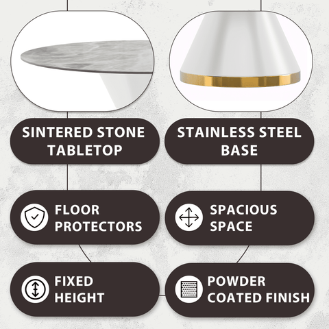 Modern Round Dining Table with a Glass/Stone Tabletop in Stainless Steel Seats 6-10 Qorvus Collection