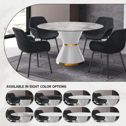 Modern Round Dining Table with a Glass/Stone Tabletop in Stainless Steel Seats 6-10 Qorvus Collection