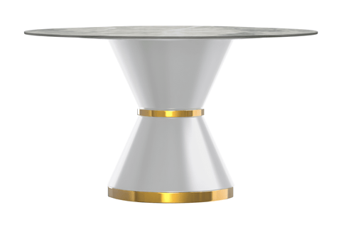 Modern Round Dining Table with a Glass/Stone Tabletop in Stainless Steel Seats 6-10 Qorvus Collection