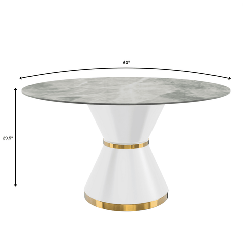 Modern Round Dining Table with a Glass/Stone Tabletop in Stainless Steel Seats 6-10 Qorvus Collection