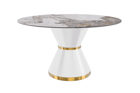 Modern Round Dining Table with a Glass/Stone Tabletop in Stainless Steel Seats 6-10 Qorvus Collection