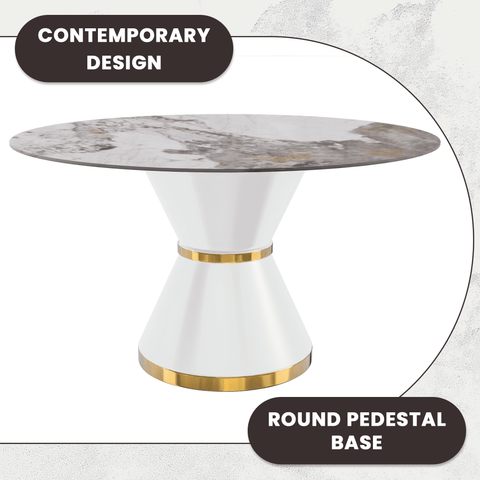 Modern Round Dining Table with a Glass/Stone Tabletop in Stainless Steel Seats 6-10 Qorvus Collection