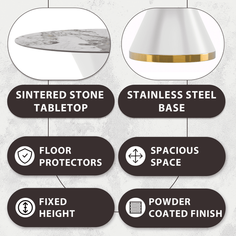 Modern Round Dining Table with a Glass/Stone Tabletop in Stainless Steel Seats 6-10 Qorvus Collection