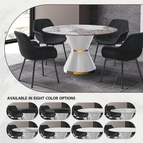 Modern Round Dining Table with a Glass/Stone Tabletop in Stainless Steel Seats 6-10 Qorvus Collection