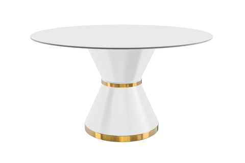 Modern Round Dining Table with a Glass/Stone Tabletop in Stainless Steel Seats 6-10 Qorvus Collection