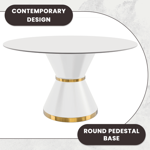 Modern Round Dining Table with a Glass/Stone Tabletop in Stainless Steel Seats 6-10 Qorvus Collection