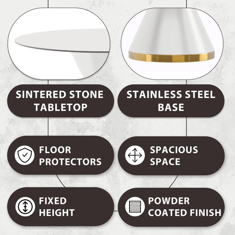 Modern Round Dining Table with a Glass/Stone Tabletop in Stainless Steel Seats 6-10 Qorvus Collection