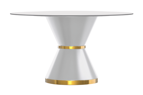 Modern Round Dining Table with a Glass/Stone Tabletop in Stainless Steel Seats 6-10 Qorvus Collection